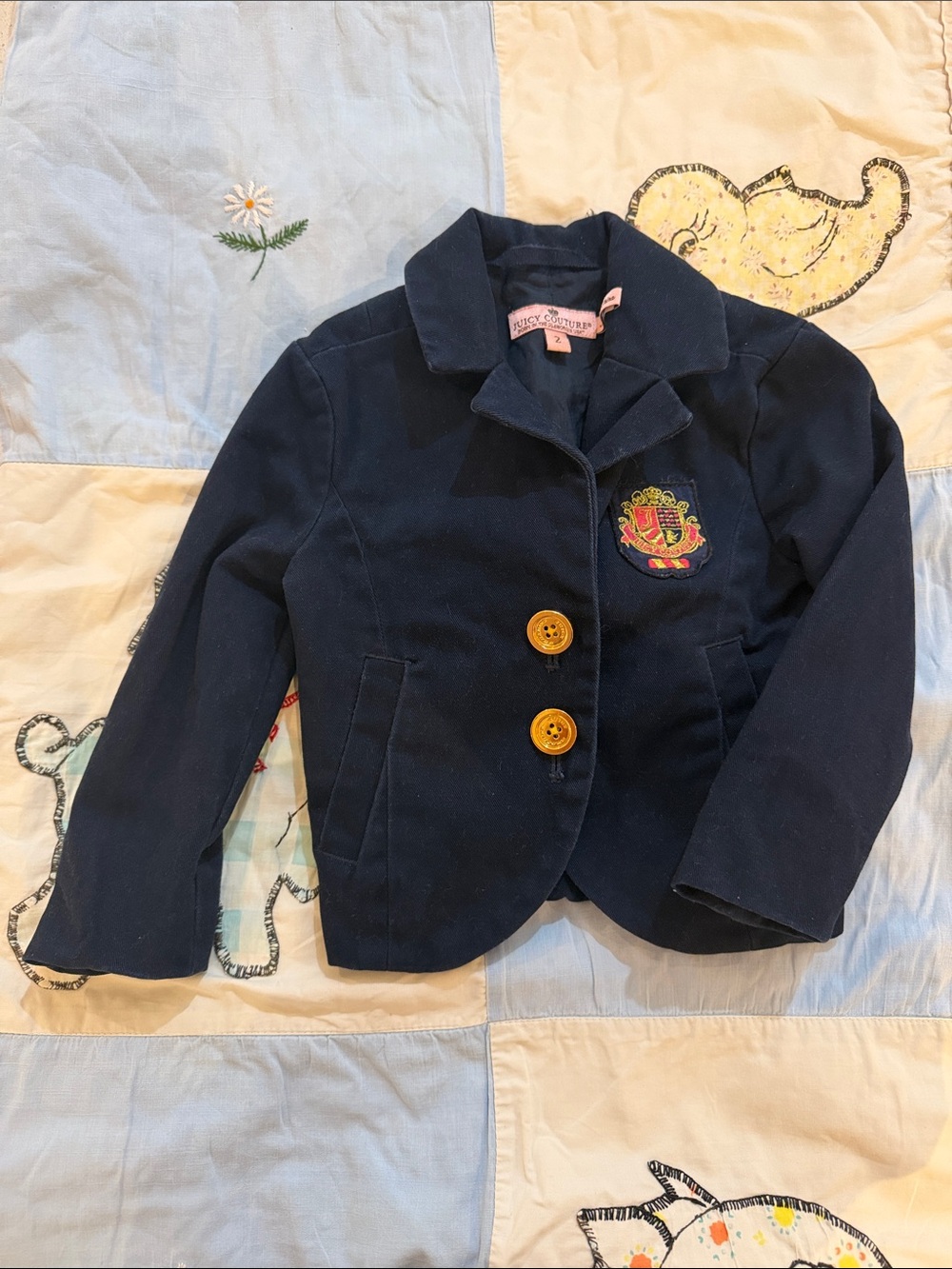 Juicy Couture Navy Blazer with Crest and Gold Buttons